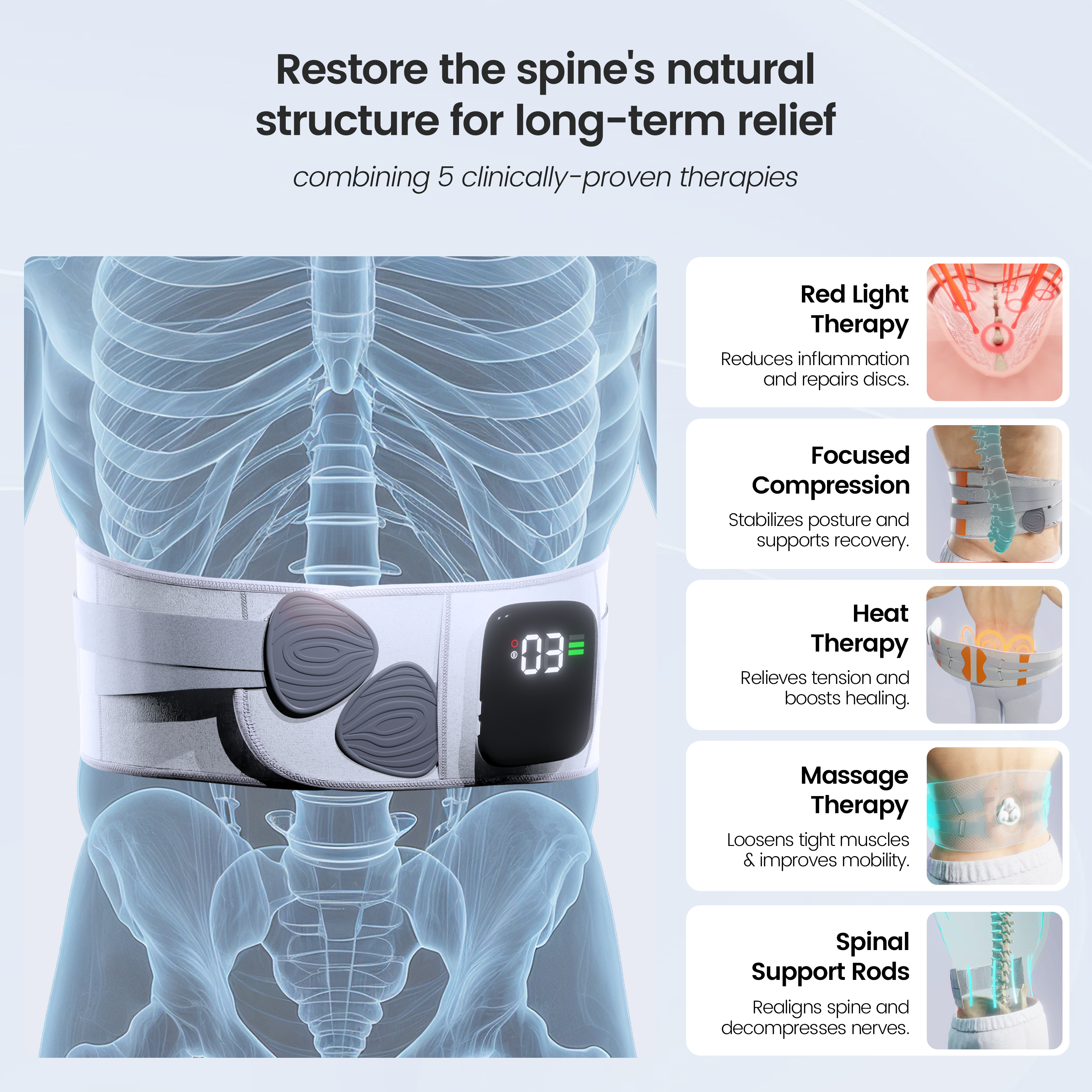 Cinturón de Soporte Lumbar Ajustable ReliefFlow con Vibración y Calor