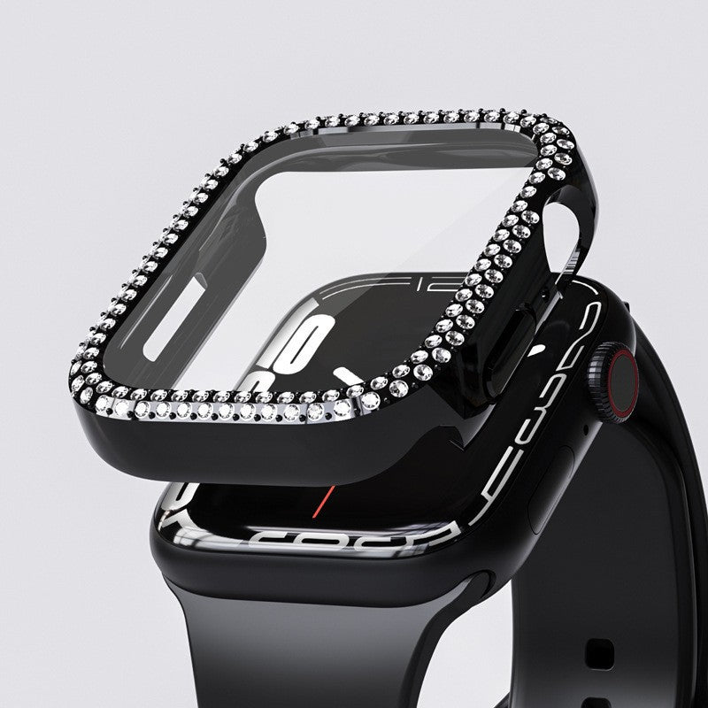 LumaGleam Elmas Taşlı Temperli Cam Kılıf Apple Watch için