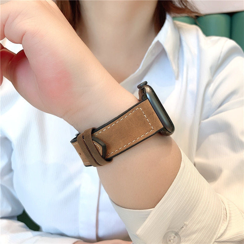 Curea de lux Aurora din piele naturală pentru Apple Watch Pro