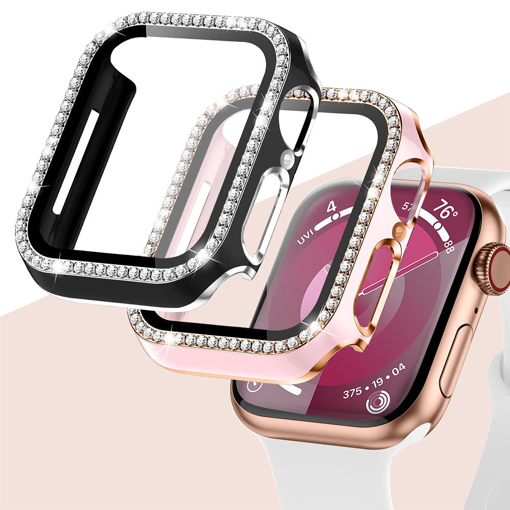 StellarGems pouzdro na Apple Watch s 9H tvrzeným sklem a kamínky rhinestone