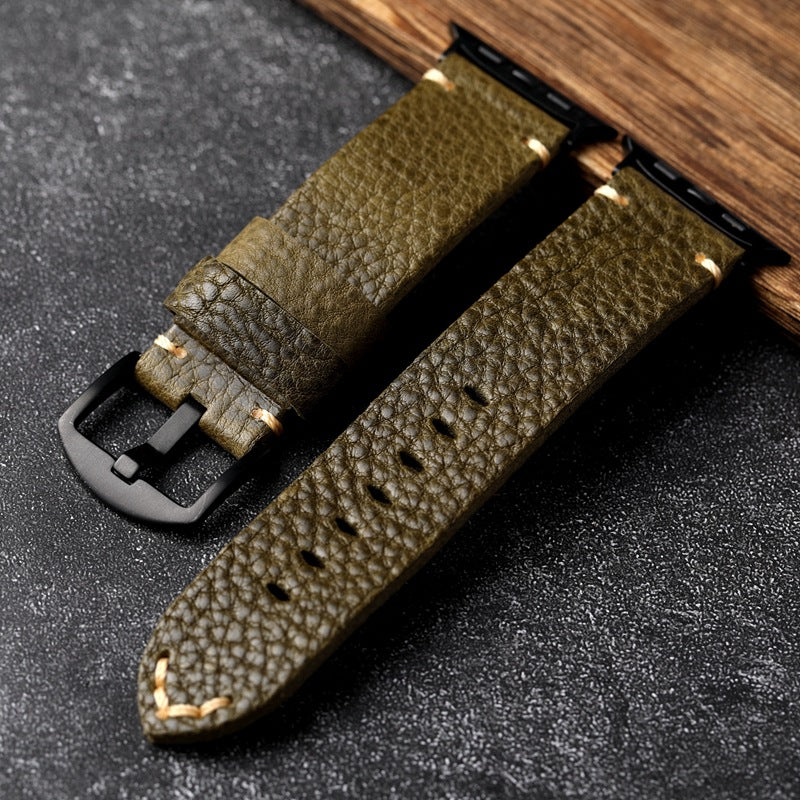 Grünes genarbtes Lederarmband für Apple Watch