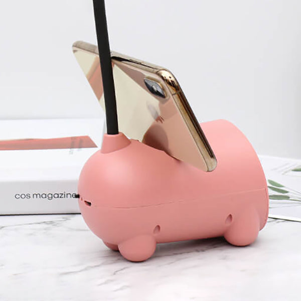 Kreslená kreativní LED stolní lampa ve tvaru králíka s dotykovým ovládáním a držákem na pero, napájená přes USB