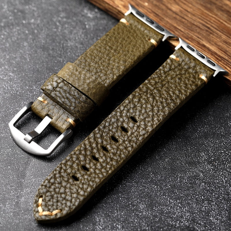 Grünes genarbtes Lederarmband für Apple Watch