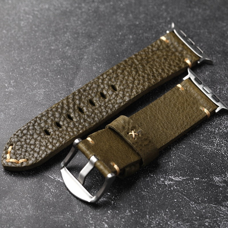 Grünes genarbtes Lederarmband für Apple Watch