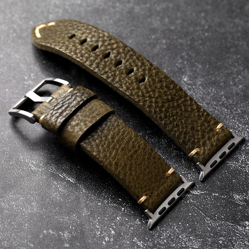 Grünes genarbtes Lederarmband für Apple Watch