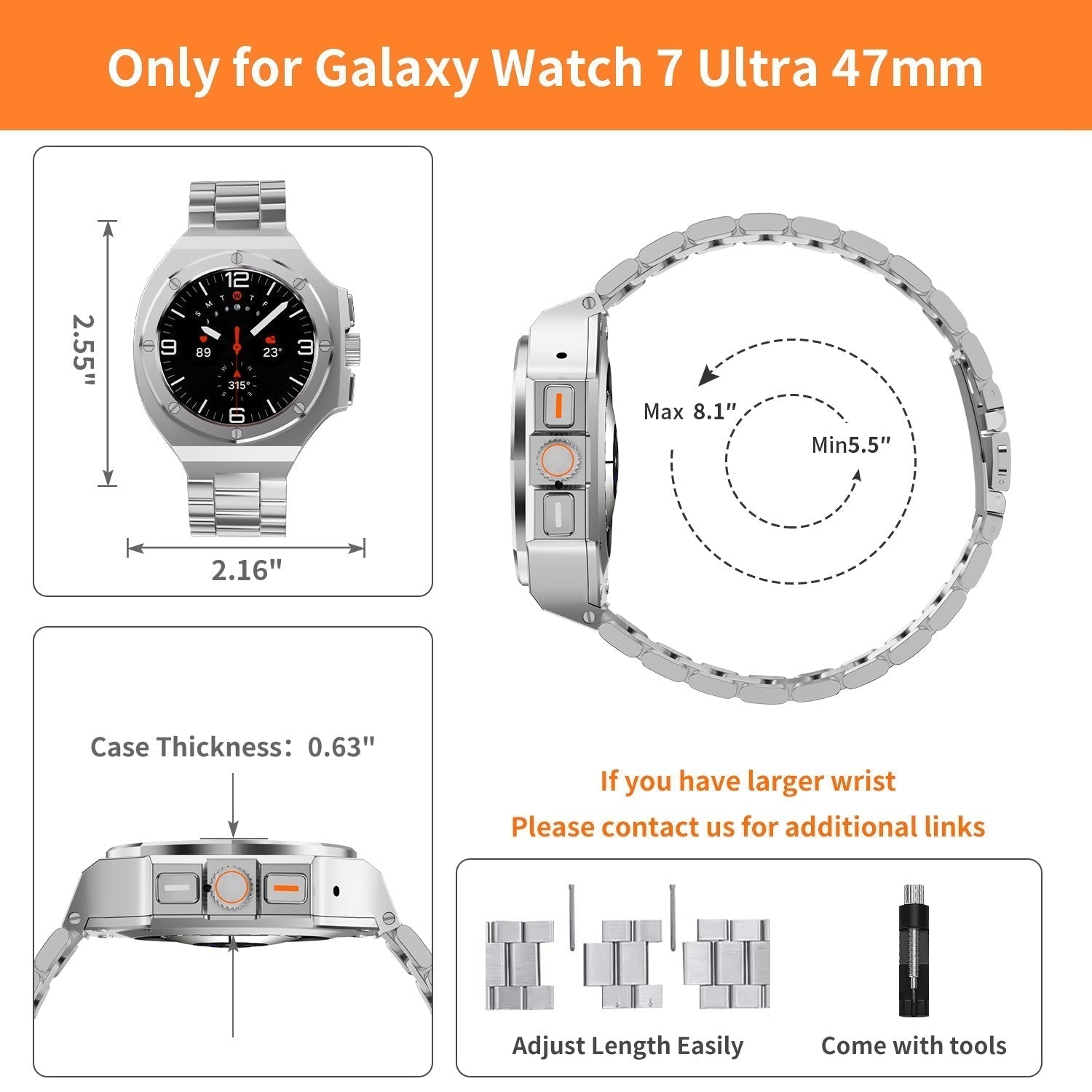 Galaxy Ultra 47mm AstraGuard için Çinko Alaşımı Kasa ve Kordon