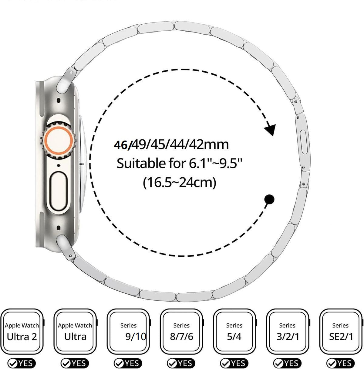 NovaLink 26 mm rustfritt stållenke for Apple Watch Ultra
