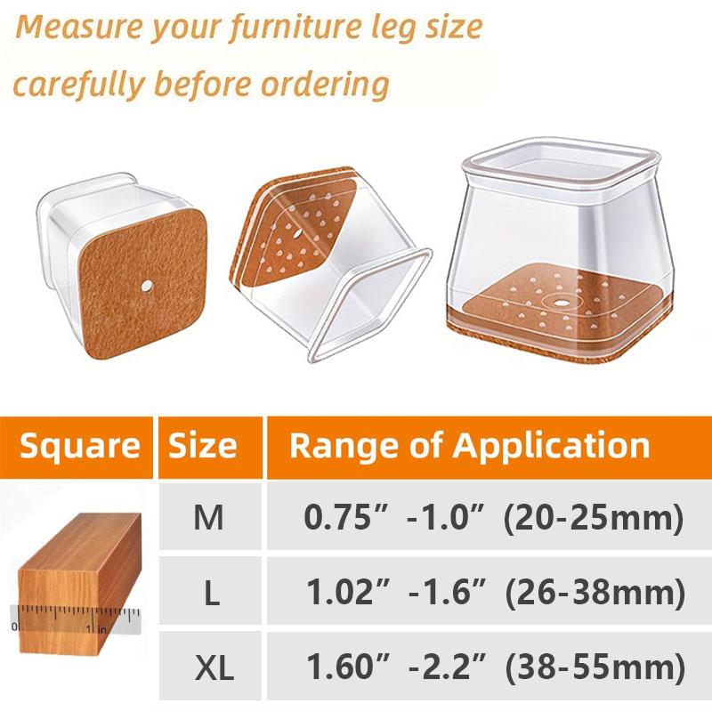 Clear Silicone Chair Leg Caps with Integrated Felt Pads