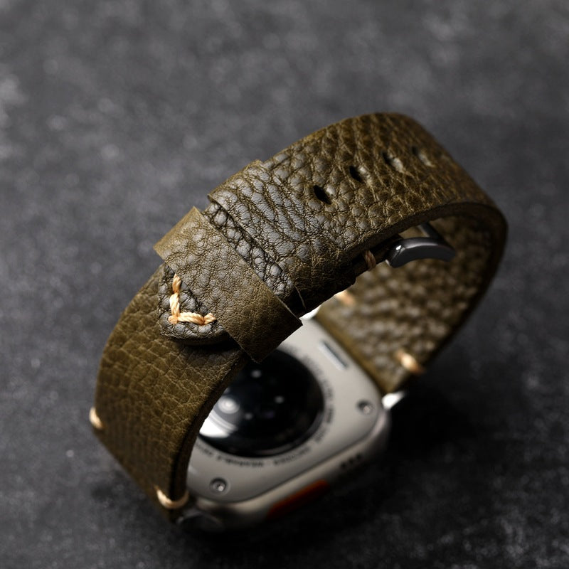 Grünes genarbtes Lederarmband für Apple Watch