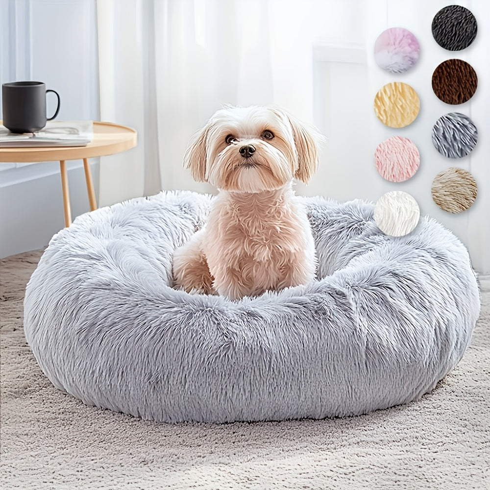 Hugafur Soft Faux Fur Donut Pet Bed For Dogs And Cats