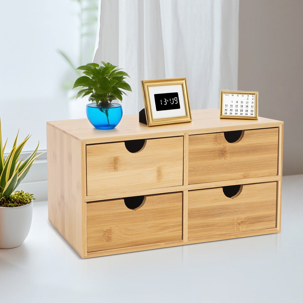 Quaddra Bamboo Fyra Lådor Organizer för Användning i Alla Rum