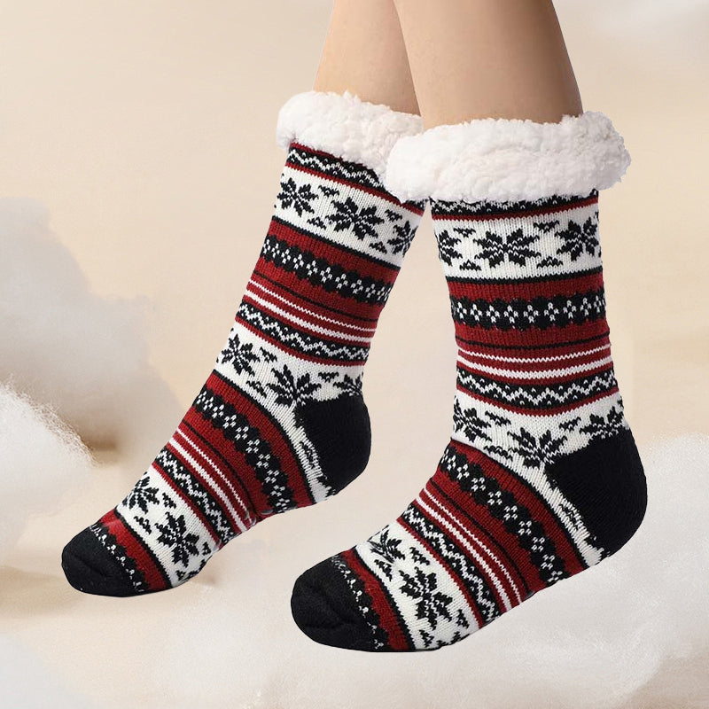Ultra silné domácí ponožky s kašmírovými papučemi Snowflake