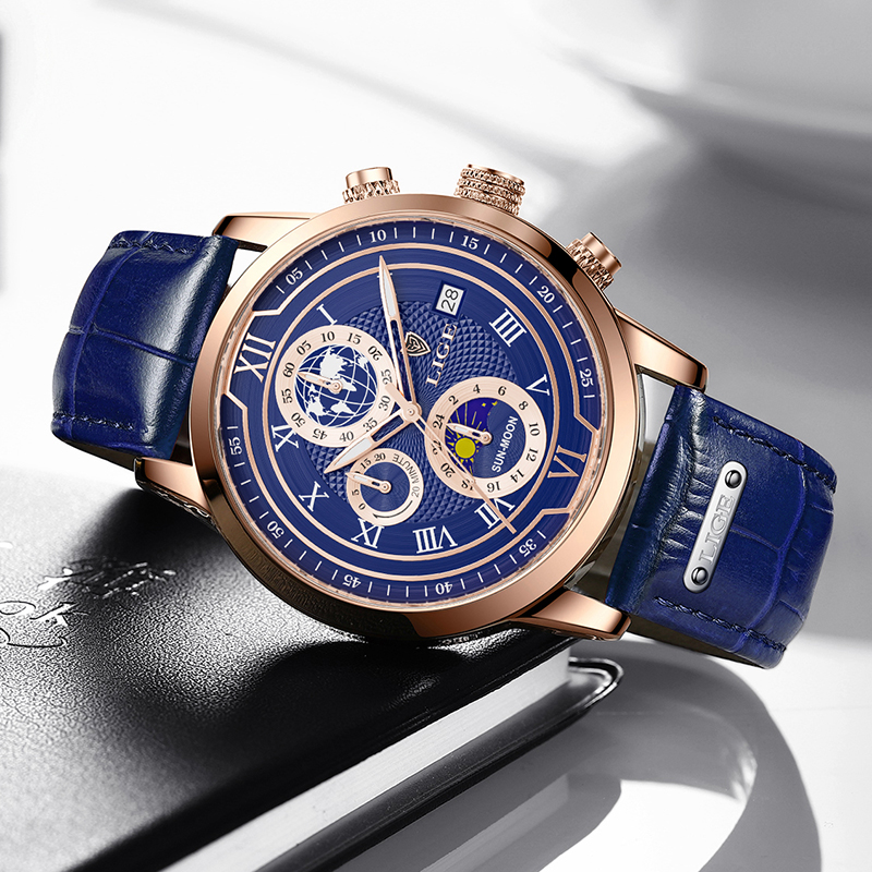 Klasické chronografové hodinky pro muže, elegantní a zároveň funkční luxusní náramkové hodinky