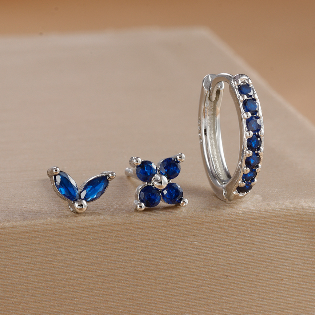 Floral Earrings Set With One Small Hoop And Tulip Stud Petal Stud