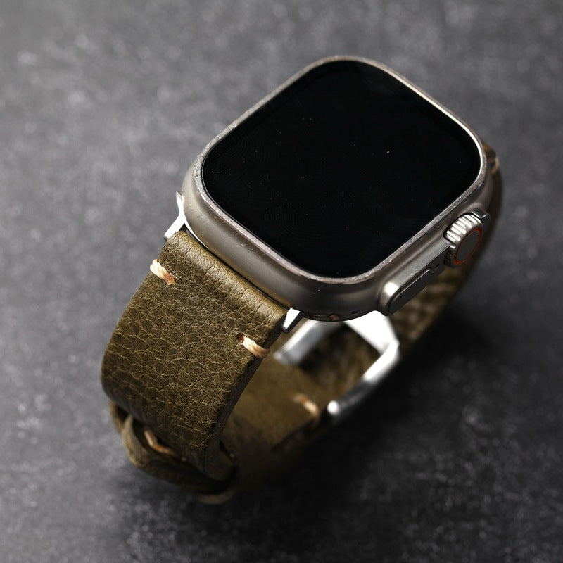 Grünes genarbtes Lederarmband für Apple Watch