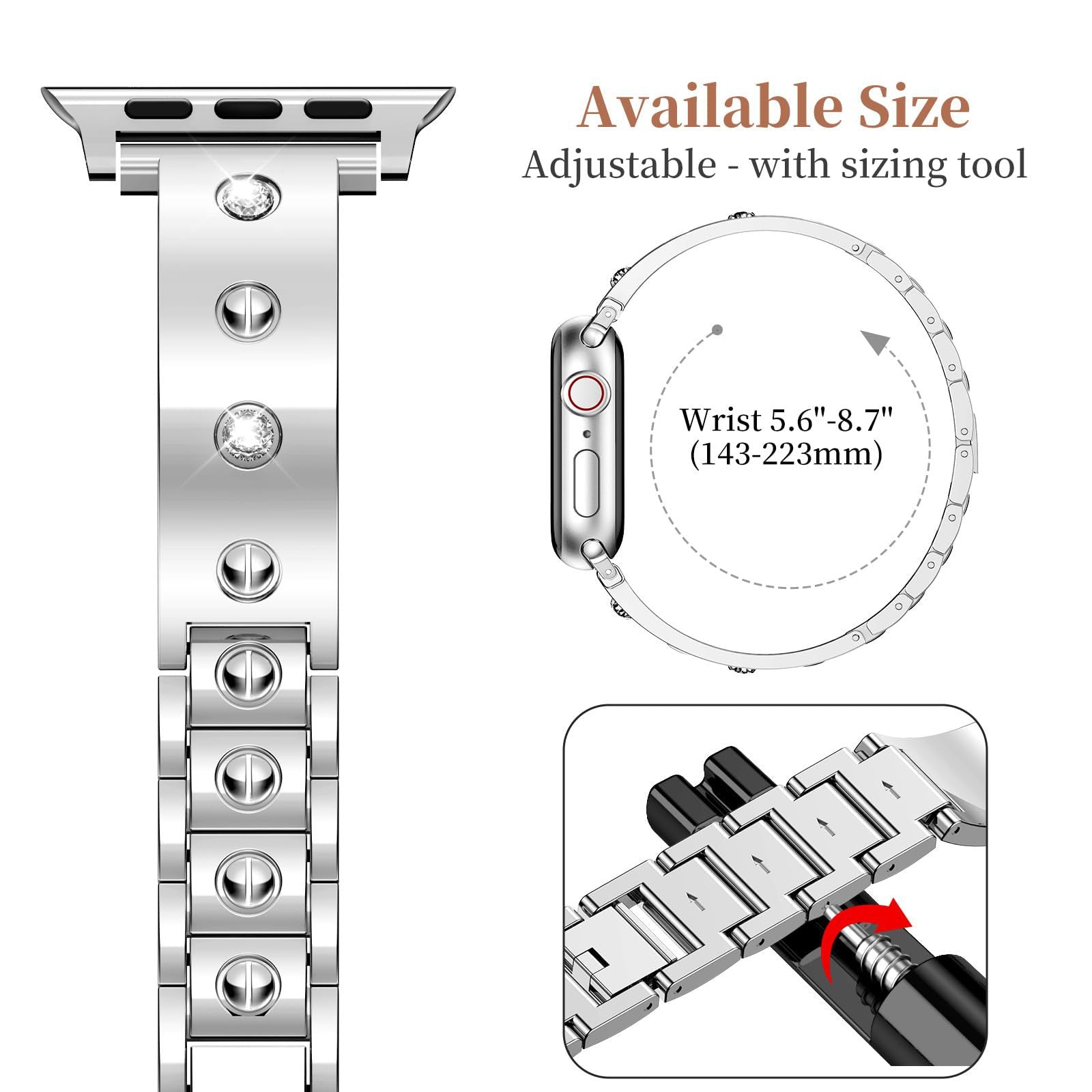 Bracciale con fibbia incastonata di diamanti LumaForge per Apple Watch