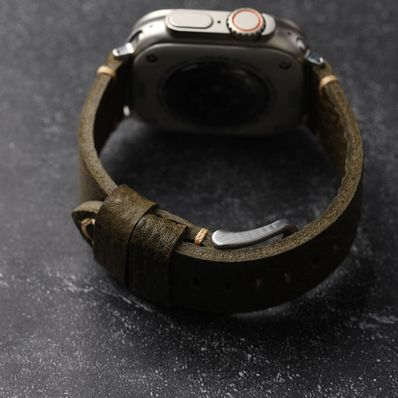 Grünes genarbtes Lederarmband für Apple Watch