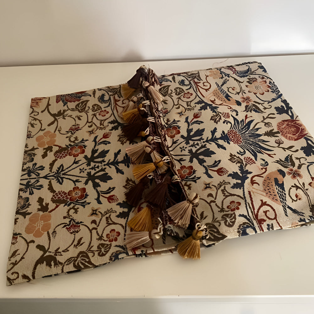 Elegant Country Dining Table Runner with Vintage Floral and Bird Jacquard