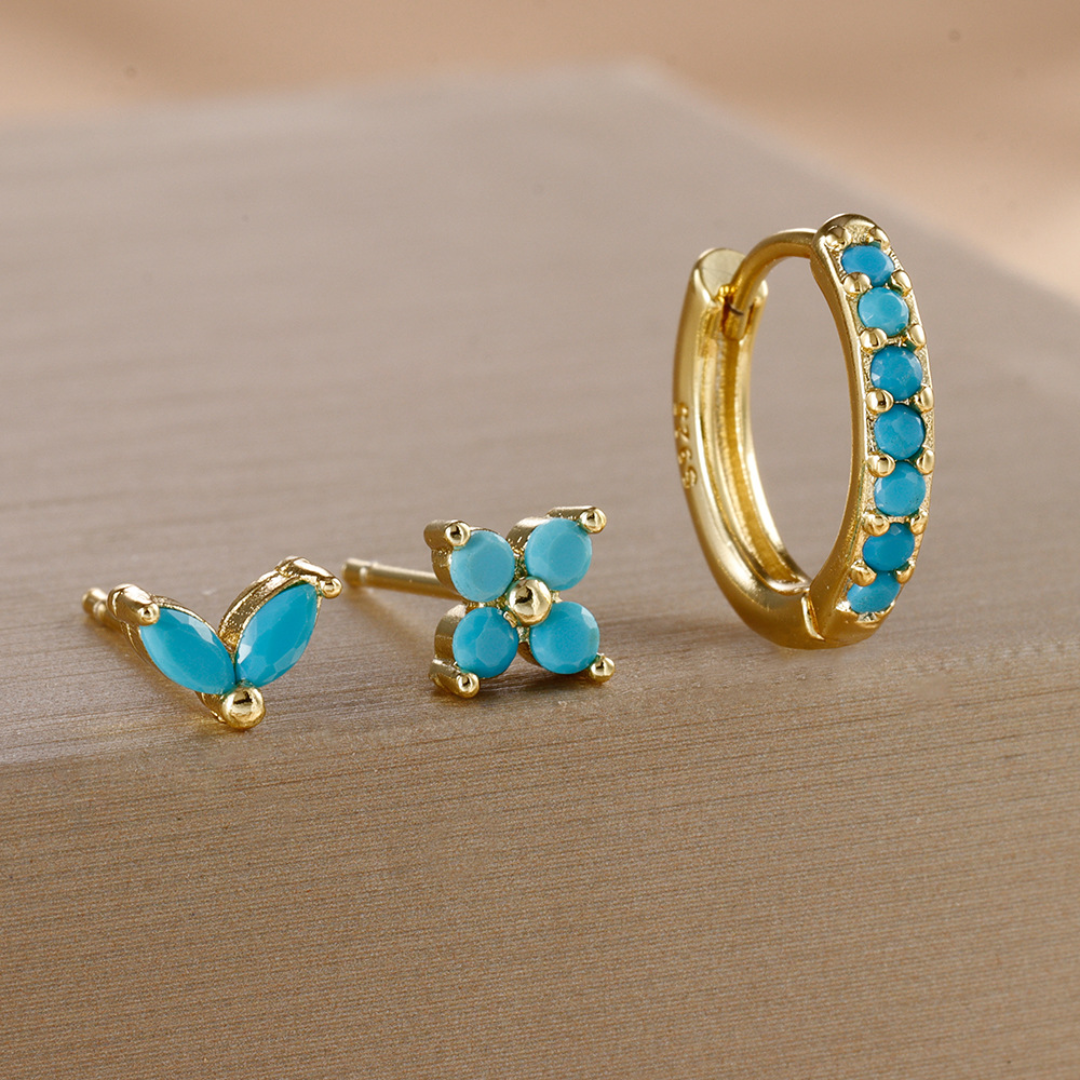 Floral Earrings Set With One Small Hoop And Tulip Stud Petal Stud