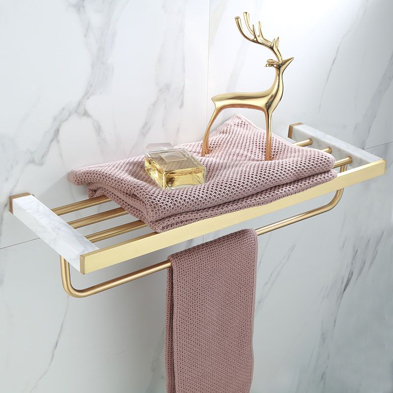 Polished Brass Bath Accessory Set With Marble Hardware For Coordinated Decor