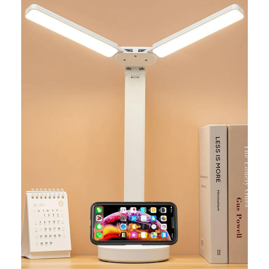 Nabíjecí stolní lampa na čtení s nastavitelným stmíváním, kompaktní a všestranná