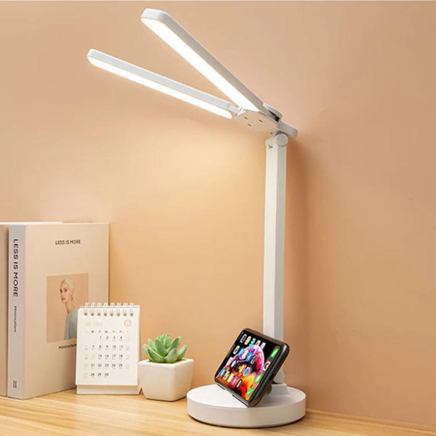 Nabíjecí stolní lampa na čtení s nastavitelným stmíváním, kompaktní a všestranná