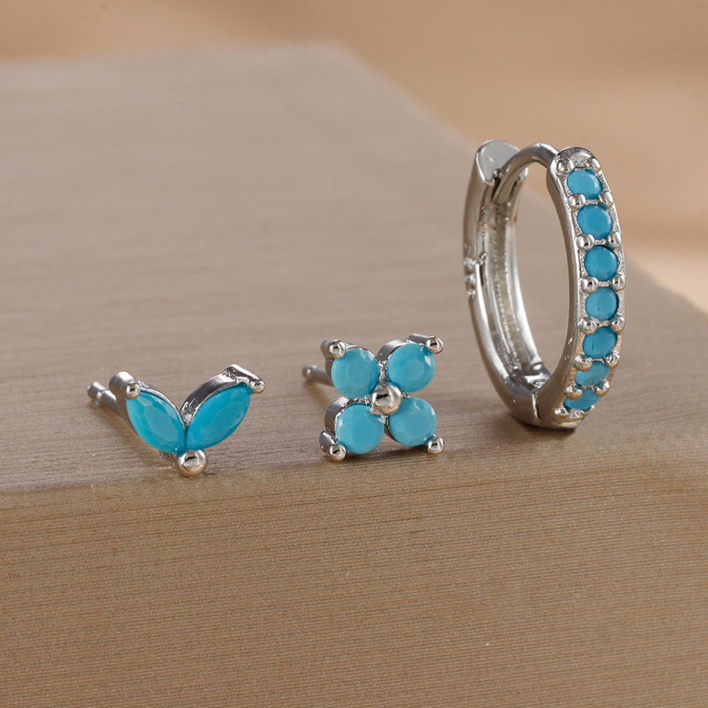 Floral Earrings Set With One Small Hoop And Tulip Stud Petal Stud