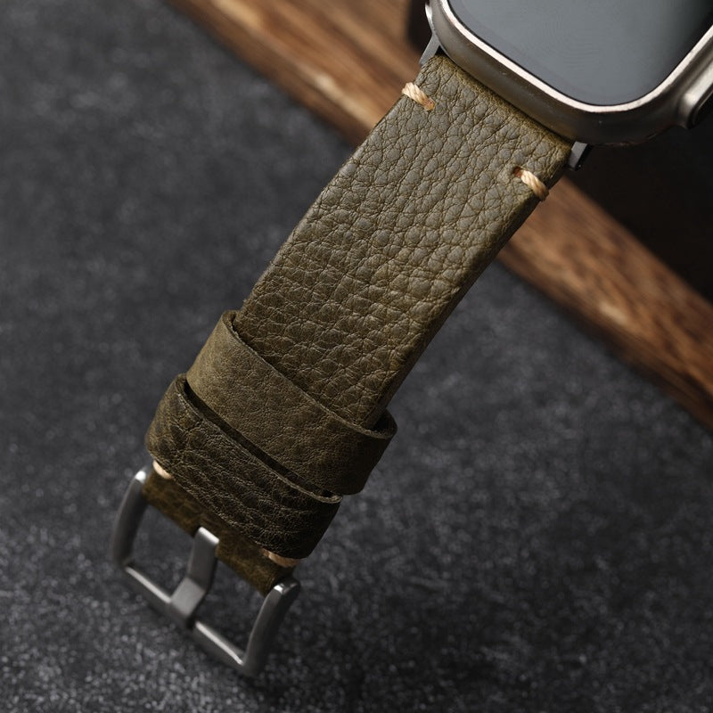 Grünes genarbtes Lederarmband für Apple Watch