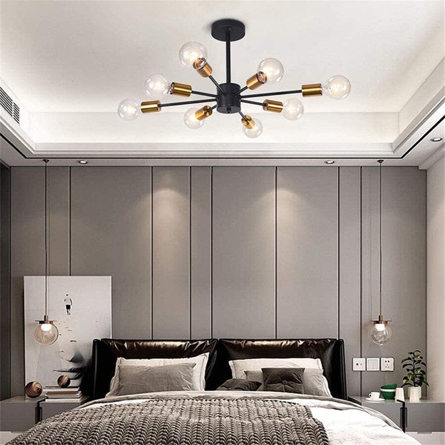 Candeeiro de Teto Aster Orbit em Vidro e Ferro com Oito LEDs Reguláveis