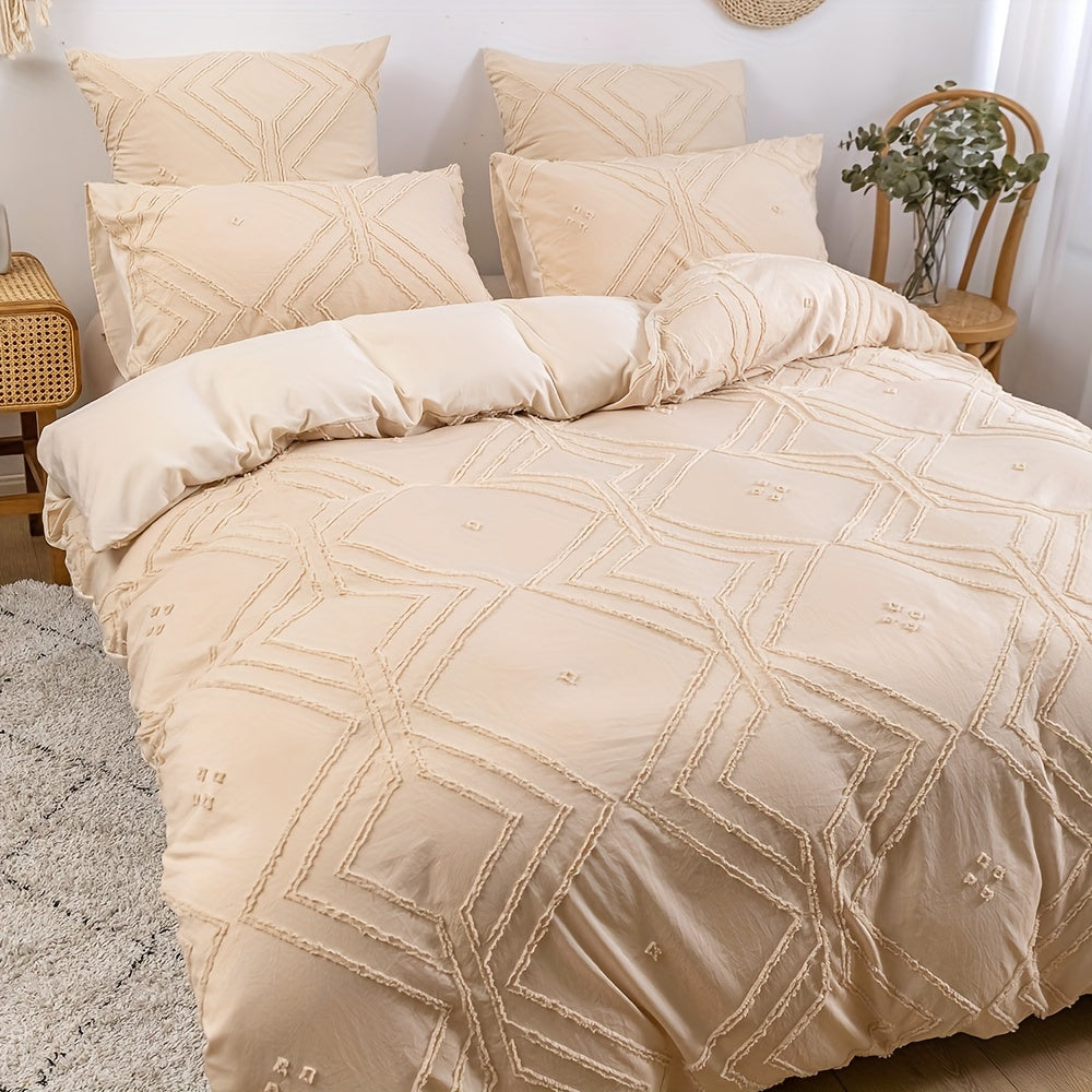 Bohotuft Steppbett-Set mit Gittermuster, weiche Bettwäsche