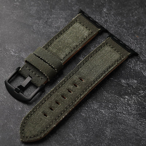 Correa artesanal de lona y cuero cosida a mano para Apple Watch