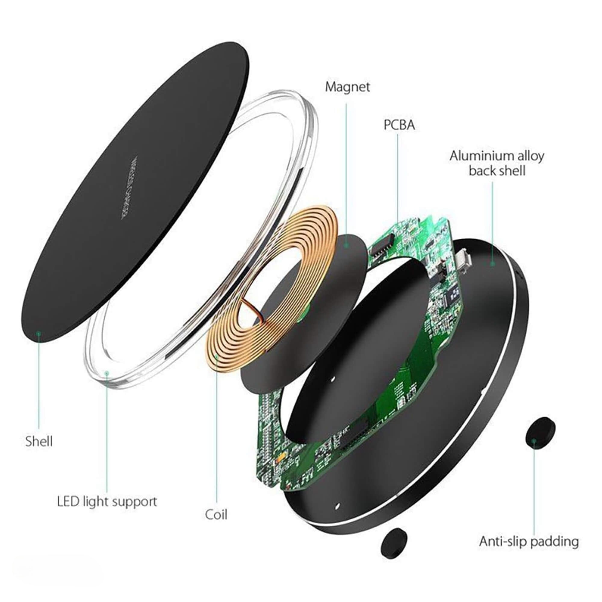 15W Pad do ładowania bezprzewodowego dla iPhone i Androida, elegancka ładowarka do domu i biura