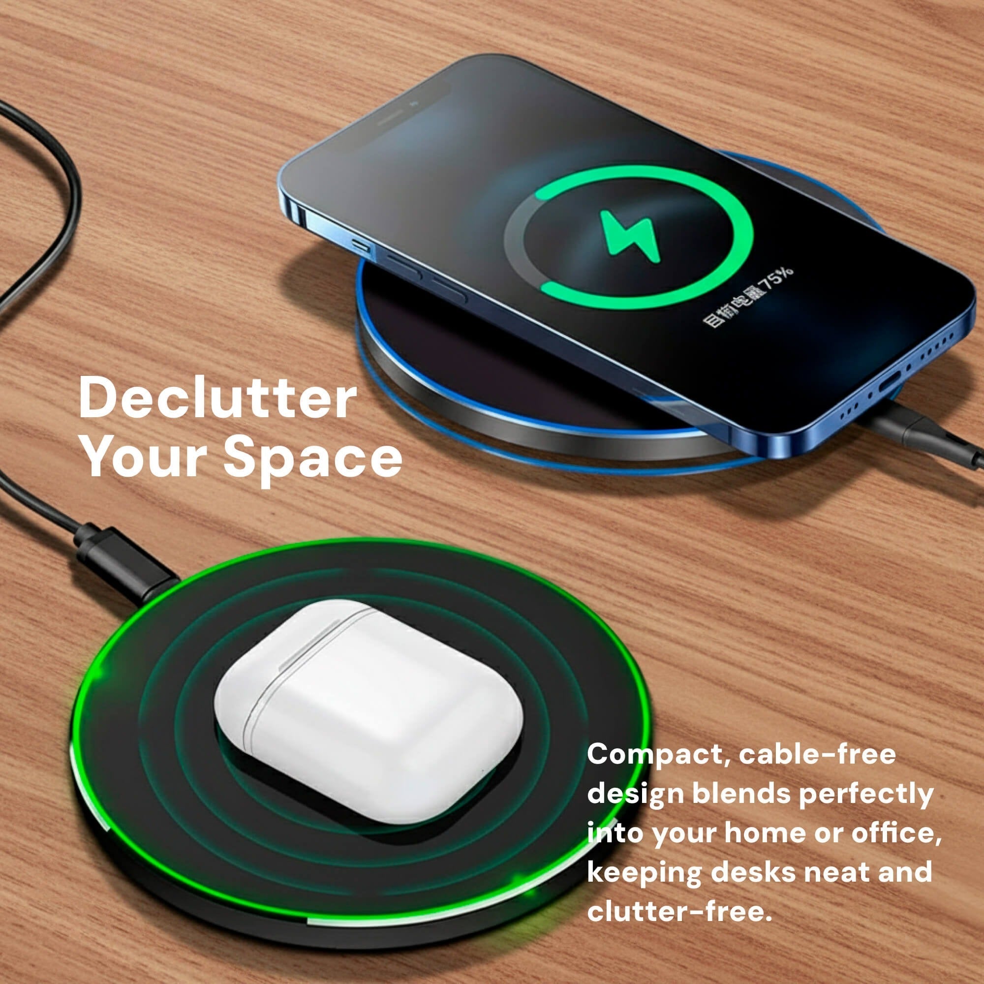 15W Pad do ładowania bezprzewodowego dla iPhone i Androida, elegancka ładowarka do domu i biura