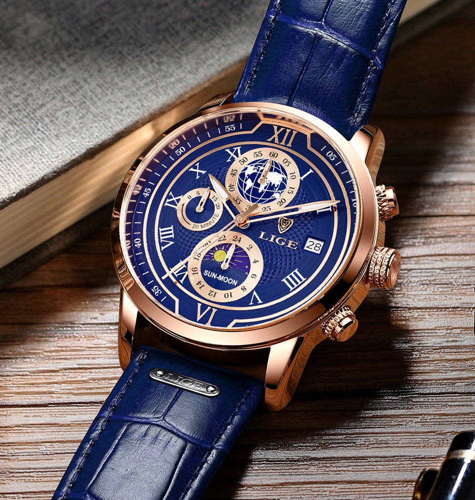 Klasické chronografové hodinky pro muže, elegantní a zároveň funkční luxusní náramkové hodinky