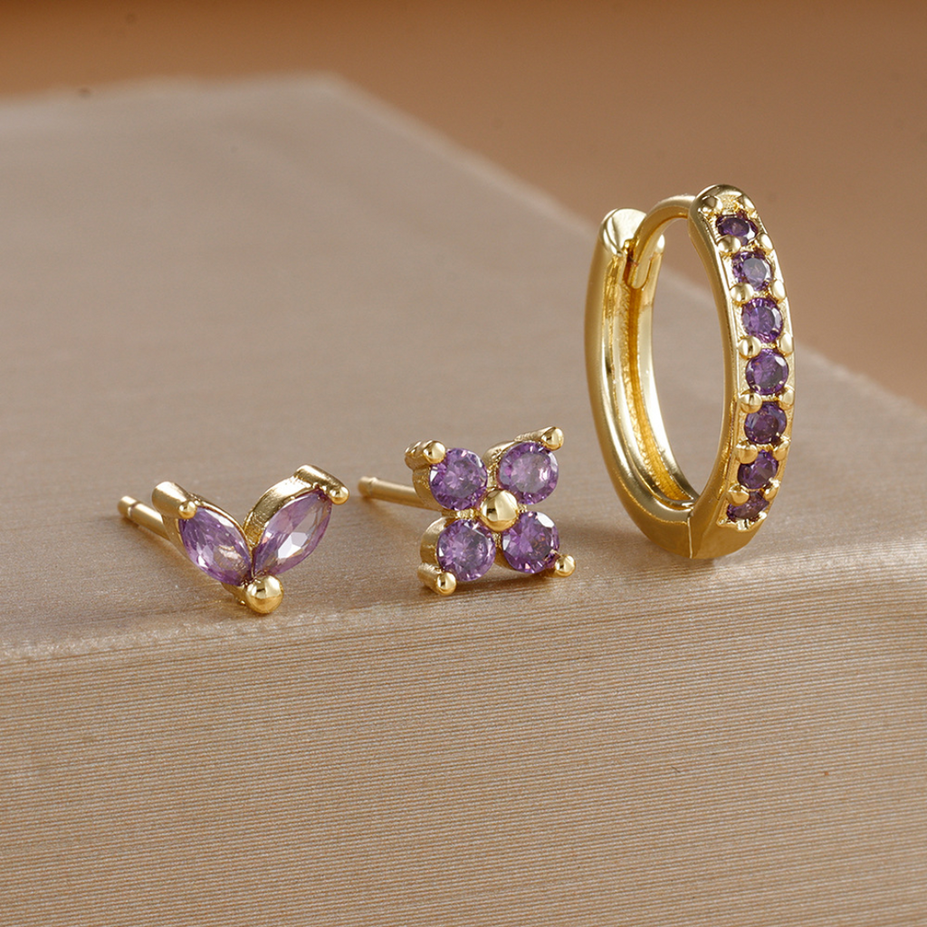 Floral Earrings Set With One Small Hoop And Tulip Stud Petal Stud
