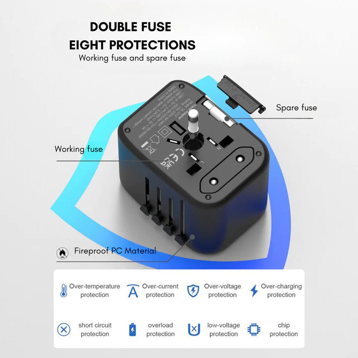 Globaler Reiseadapter 100V 220V für weltweiten Einsatz überall