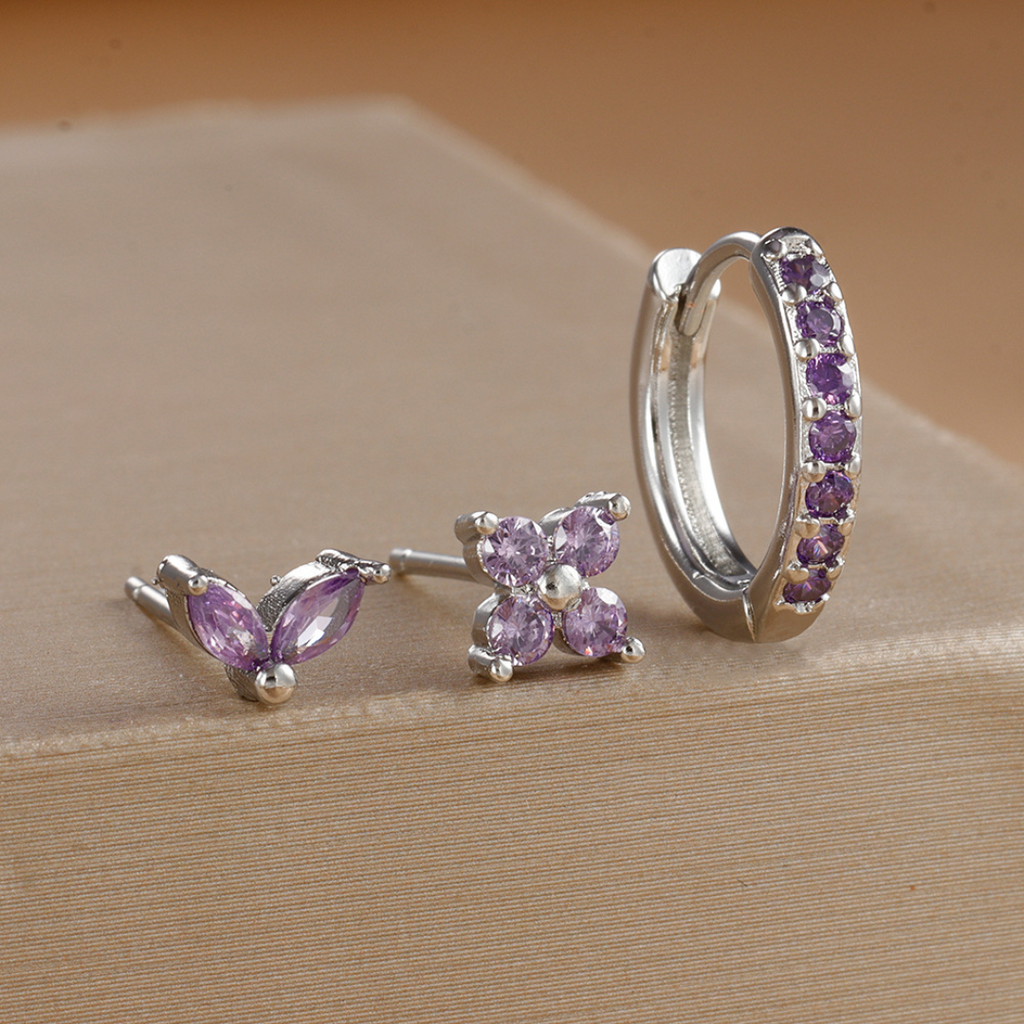 Floral Earrings Set With One Small Hoop And Tulip Stud Petal Stud