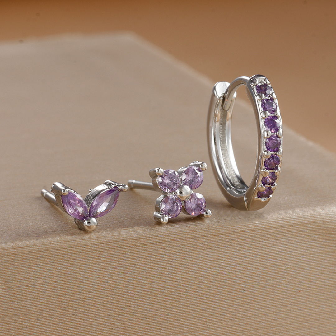 Floral Earrings Set With One Small Hoop And Tulip Stud Petal Stud