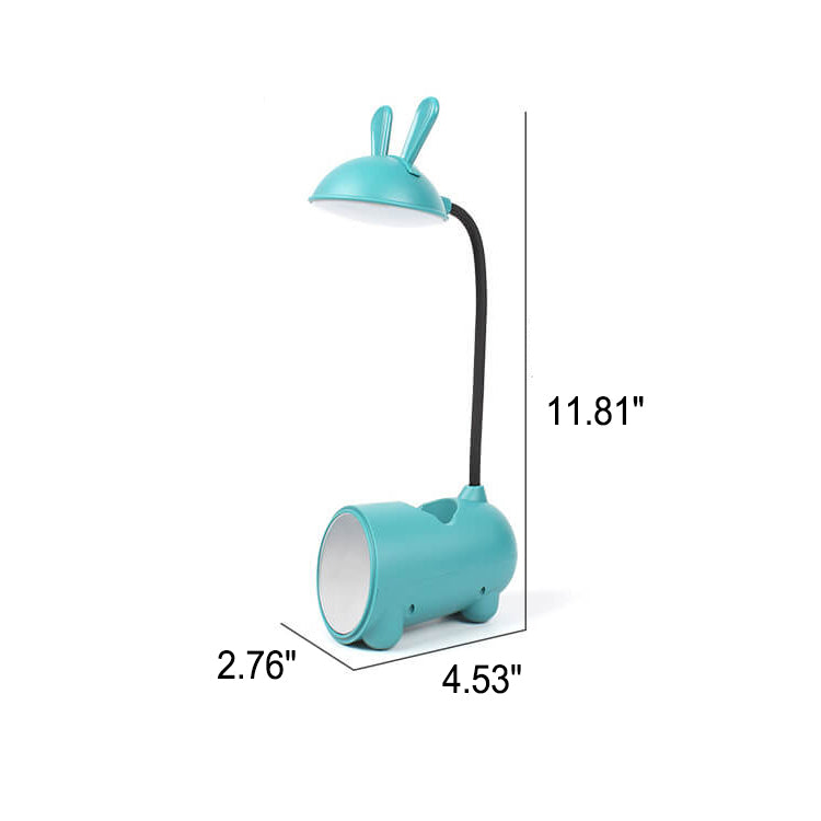 Kreslená kreativní LED stolní lampa ve tvaru králíka s dotykovým ovládáním a držákem na pero, napájená přes USB