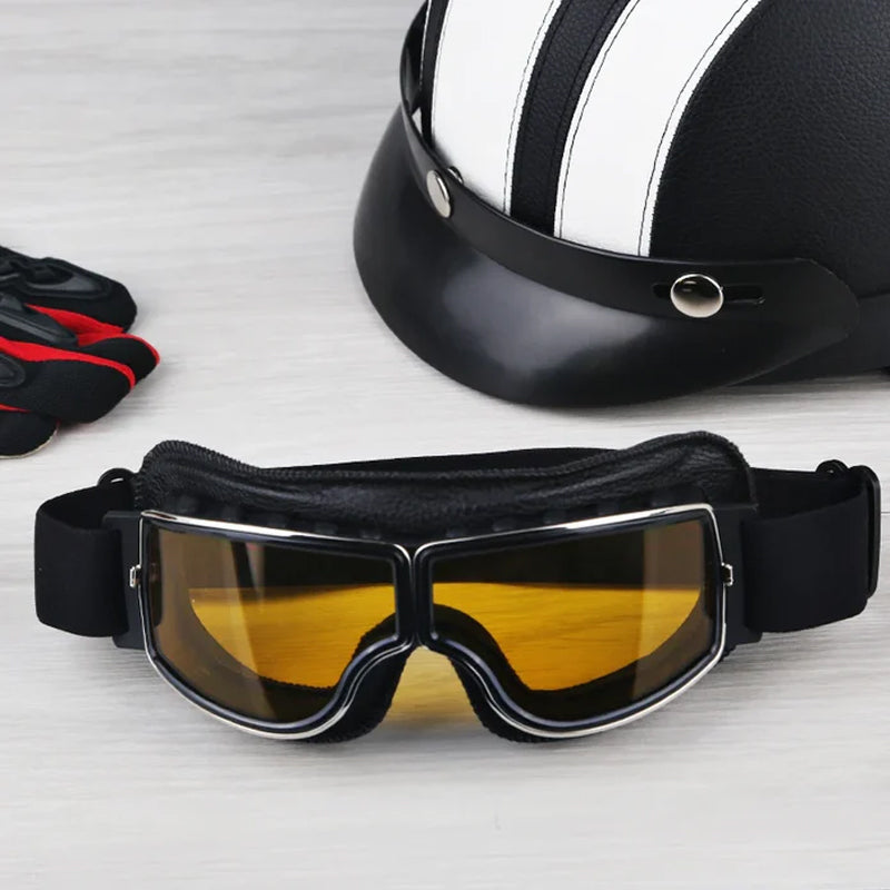 RoadRider Vintage Goggles With Interchangeable Lenses And Cushioned Comfort