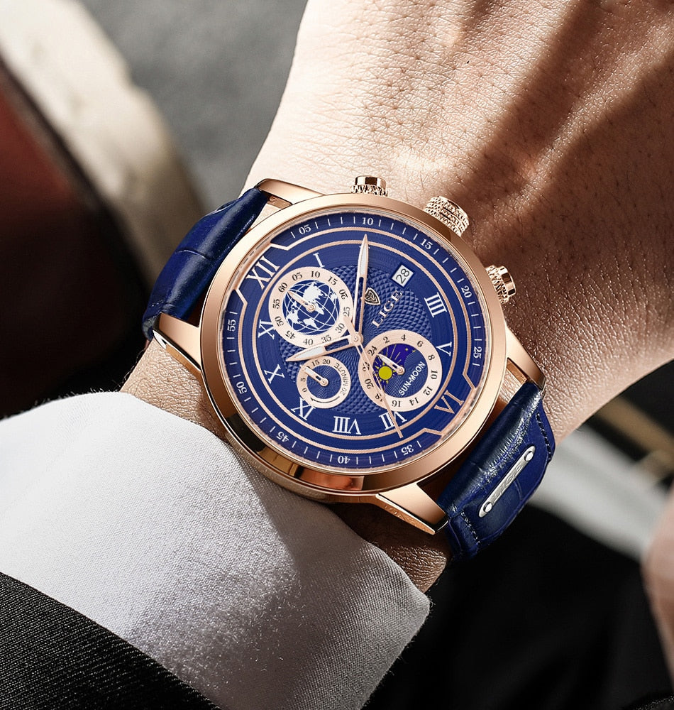 Klasické chronografové hodinky pro muže, elegantní a zároveň funkční luxusní náramkové hodinky