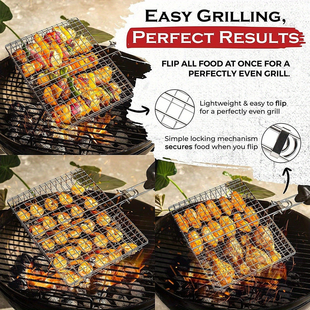 Flipbasket Gusseisen-Grillkorb für sicheres Wenden und gleichmäßiges Garen