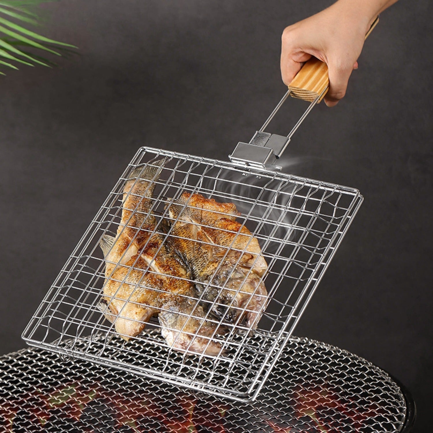 Flipbasket Gusseisen-Grillkorb für sicheres Wenden und gleichmäßiges Garen