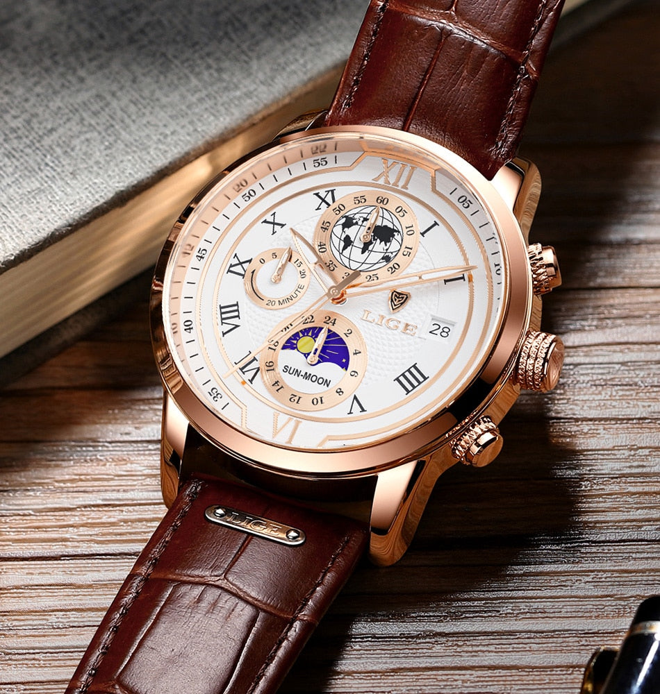 Klasické chronografové hodinky pro muže, elegantní a zároveň funkční luxusní náramkové hodinky
