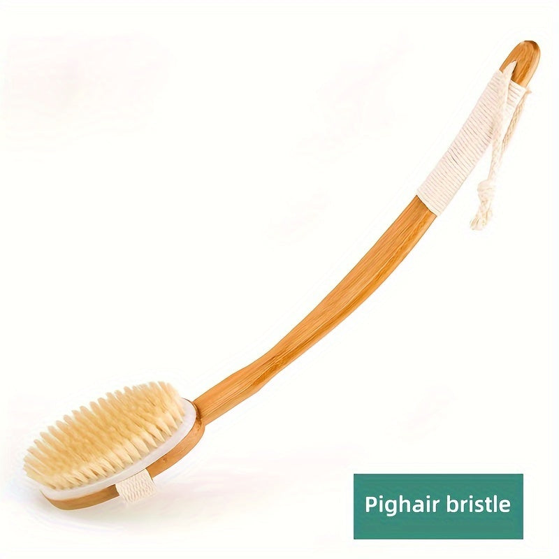 Back Wild Boar Bristle Cleaning Sponge for the Shower - Long Wooden Handle Bath Sponge Brush, soft natural bristles for back cleaning
