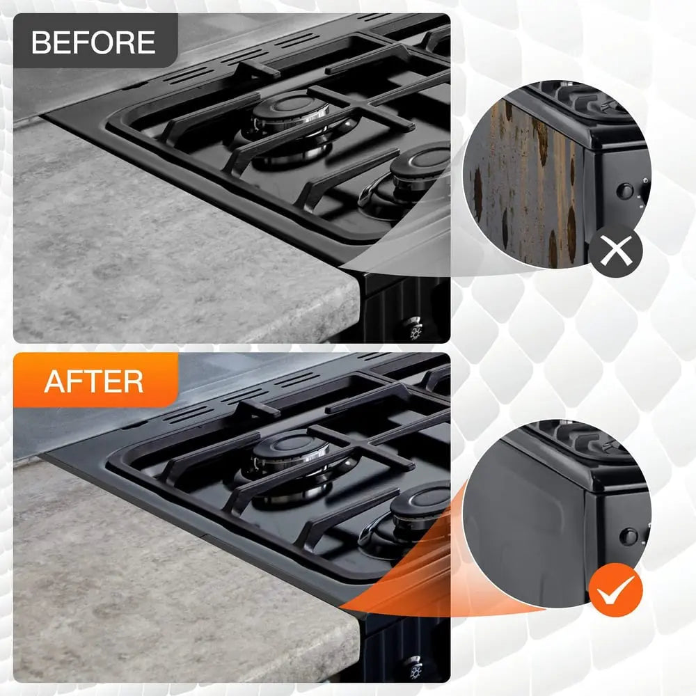 Telescoping Stainless Steel Gap Cover for Countertop and Stove Seams