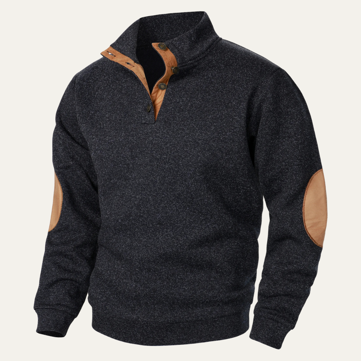 Astra Button-Detail Knit Sweater With Stand Collar Long Sleeves
