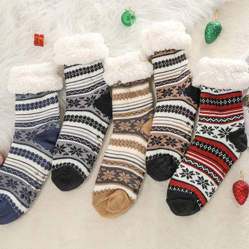 Ultra silné domácí ponožky s kašmírovými papučemi Snowflake