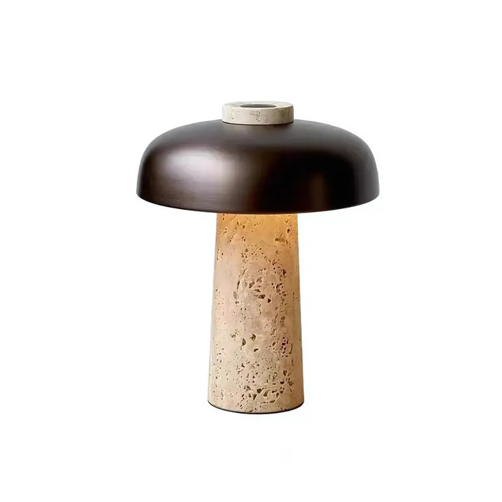 TerraLume Lampada da Tavolo LED Artigianale in Travertino Naturale per Uso da Comodino