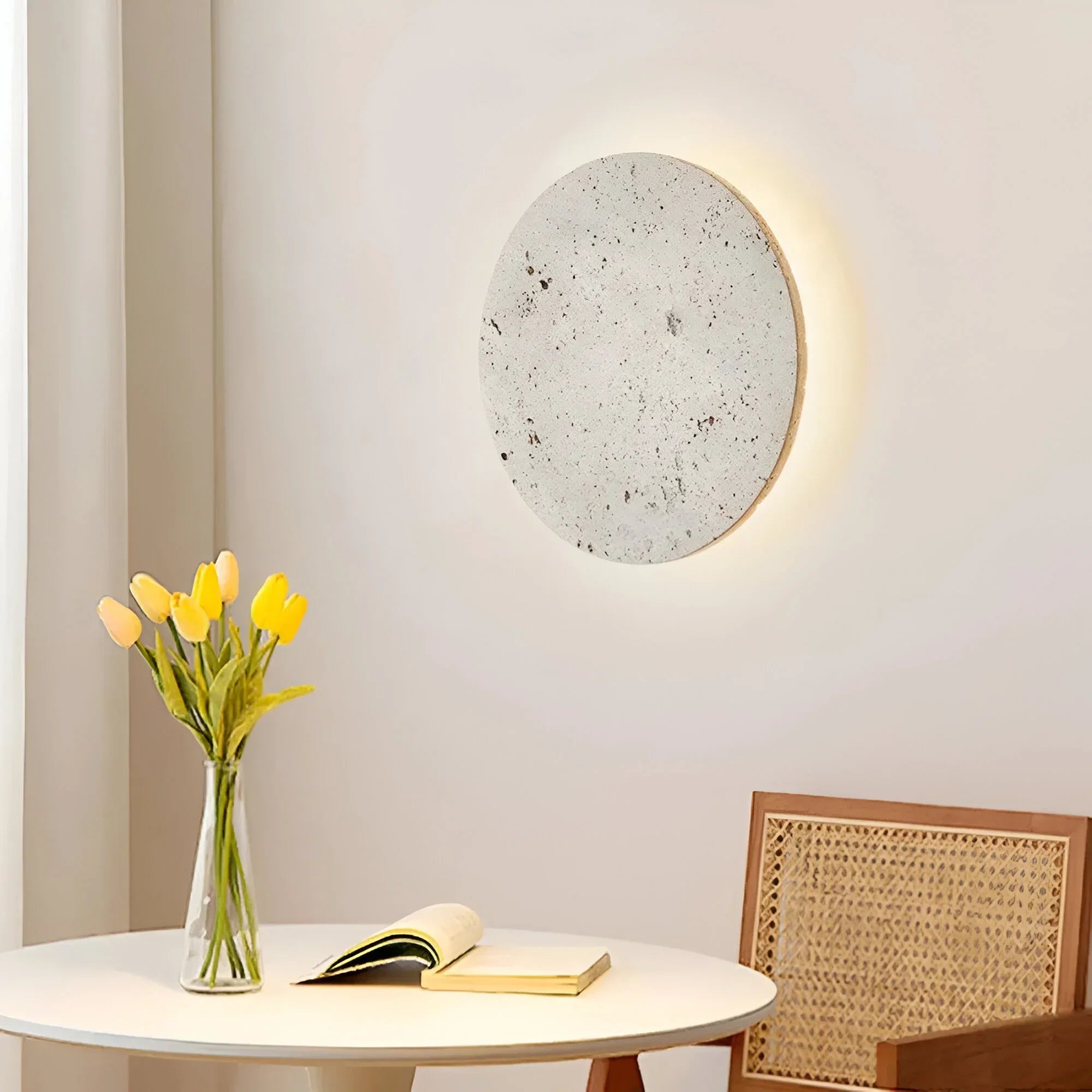 Okrągła lampa ścienna TerraLume Stone do wnętrz, nowoczesna dekoracja do salonu